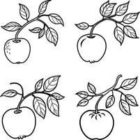 Healthy and fresh coloring page featuring a red apple with a green leaf in line art style vector