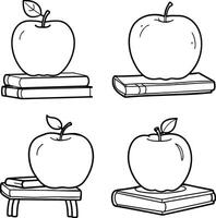 Fresh and healthy red apple with a green leaf illustrated in line art for coloring pages vector
