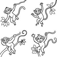 Cute baby monkey sketch set designed for coloring pages vector