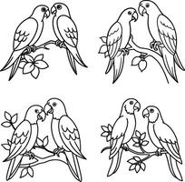 Parrot Line Art Detailed Bird Sketch Collection for Coloring vector