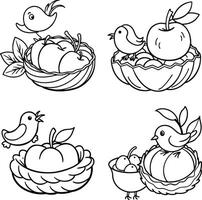 line art illustration of a red apple with a green leaf for a fresh and healthy coloring page vector