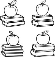 Red apple with a green leaf illustrated in line art for a fresh and healthy coloring page vector