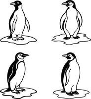Fun loving penguin family in a snowy setting line art coloring page vector
