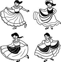 Dance Coloring Pages depicting kids and infants in a lively group illustration vector