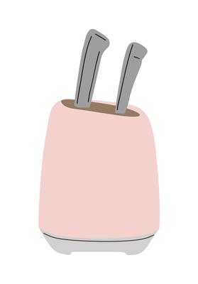 Kitchen knives in holder. Retro home appliance.
