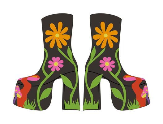 Retro 70s platform boots isolated on white