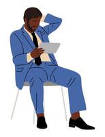 Businessman sitting on a chair with tablet vector