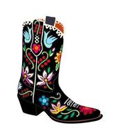 Cowboy Boot with Floral Embroidery isolated vector