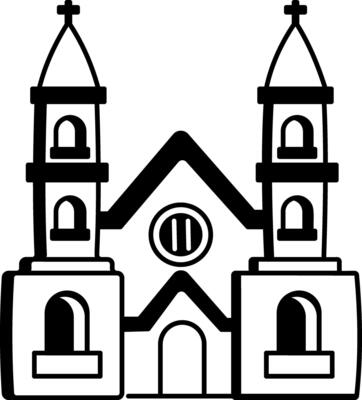 Doodle illustration showing a front view of a church building