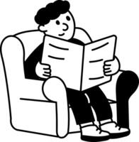 Doodle illustration of a man sitting on sofa reading newspaper vector