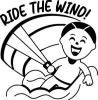 A glyph style sticker of a character doing wind adventure vector