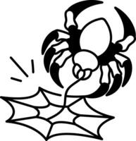 Hand drawn icon of a scary spider weaving web vector
