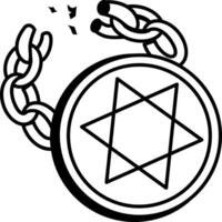 Hand drawn icon depicting a pentagram locket with broken chain vector
