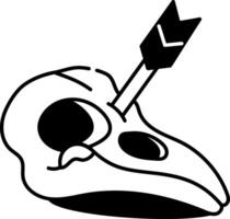 A hand drawn icon of stabbed crow skull vector