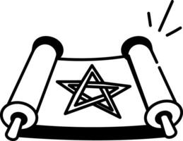Magic scroll with witchcraft star symbol, doodle icon vector