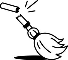 Doodle icon depicting a broken magic broomstick vector