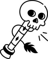 A hand drawn icon depicting a scary skull wand vector
