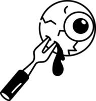 Creepy eye on a fork, doodle style icon vector