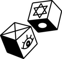 Magic dice with eye and witchcraft star symbol, doodle icon vector