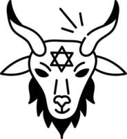 Goat skull with witchcraft symbol on head, doodle style icon vector