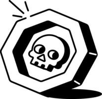 A hand drawn icon depicting hexagonal skull coin vector
