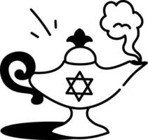 Magic lamp with witchcraft symbol, doodle style icon vector