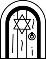 Magic door with witchcraft symbol, doodle style icon vector
