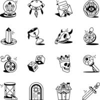 Set of 16 Sorcery Doodle Style Icons vector