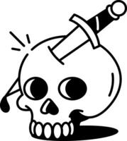 Stabbed skull with a dagger, doodle style icon vector