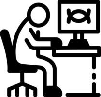 A scientist studies bioinformatics in a lab, line style icon vector