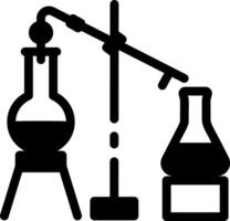 A line style icon of glassware with stand depicting a lab setup vector