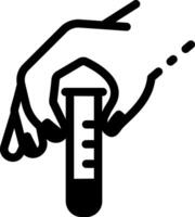A linear style icon of a test tube vial holding in a hand vector