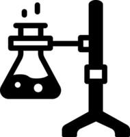Laboratory retort stand with a flask, line style vector