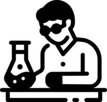 Lab worker doing chemical experiment in lab, line style icon vector