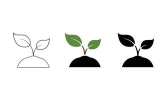 Sprout growing in the soil icon set vector