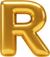 Golden balloon letter R. Shiny, inflatable 3D rendering of the letter R. png