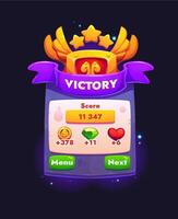 Victory game frame, GUI menu interface template vector