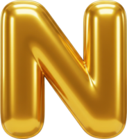 Golden balloon letter N. Shiny, inflatable 3D rendering. png