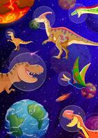 Cartoon dinosaur astronauts characters in space vector