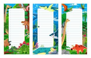Paper notes, funny dino characters and dinosaurs vector