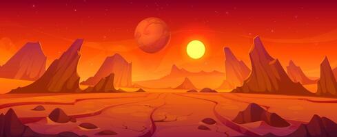 Mars red planet landscape, game space background vector