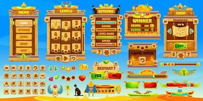 Ancient Egypt game interface, GUI buttons, assets vector