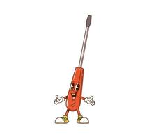 Cartoon groovy screwdriver character DIY work tool vector