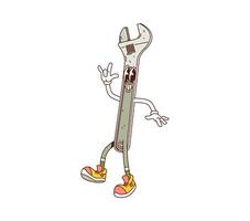 Groovy spanner work tool or DIY cartoon character vector