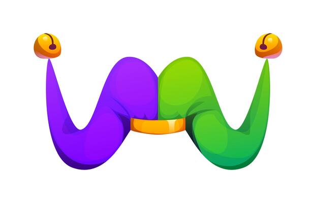 Cartoon circus font letter W styled as jester hat