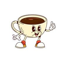 Groovy coffee cup happy smiling character vector