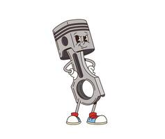 Cartoon retro groovy car piston funny character vector