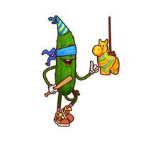 Groovy cucumber vegetable character on party vector
