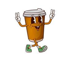 Groovy breakfast coffee cup retro character vector