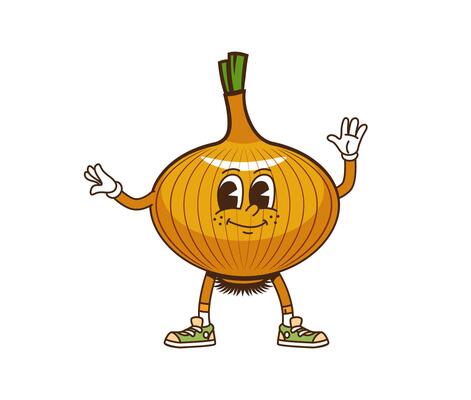 Groovy onion cartoon character with smile on face